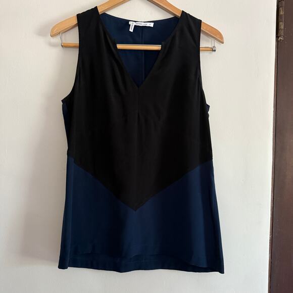10 Crosby DEREK LAM | Navy Blue and Black Silk V Neck Sleeveless Shell Top Small - Picture 1 of 8